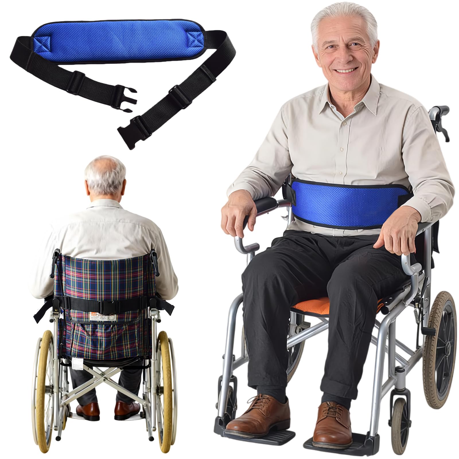 Wheelchair Seatbelt,Wheelchair Harness for Adults,Safety Belt for the Elderly,Adjustable Straps for Dementia Patients Falling Out Prevention,Adults,The Elderly,Pregnant,Paralyzed(Blue)