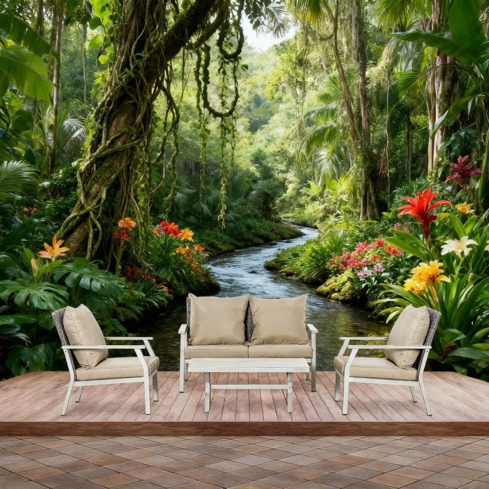 Outdoor Wicker Conversation Sofa Sets 4 Pieces Set with Cushions for Backyard, Poolside, Garden