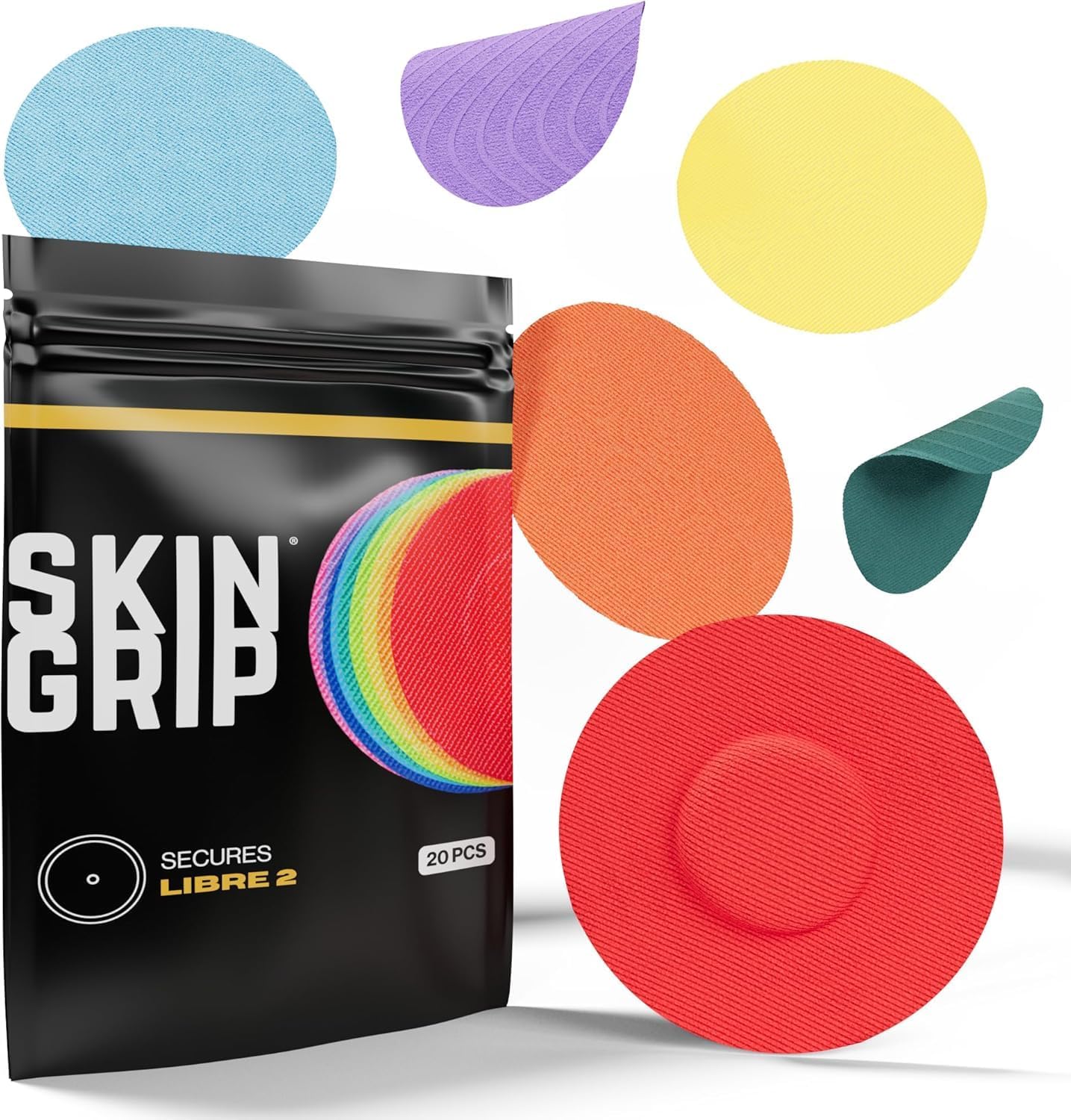 Freestyle Libre 2 Sensor Covers & Lingo CGM - 20 Pack | Waterproof & Sweatproof Patch, 15+ Days of Strong Grip, Pre-Cut Medical Tape, Continuous Glucose Monitor Patch, Rainbow Pack