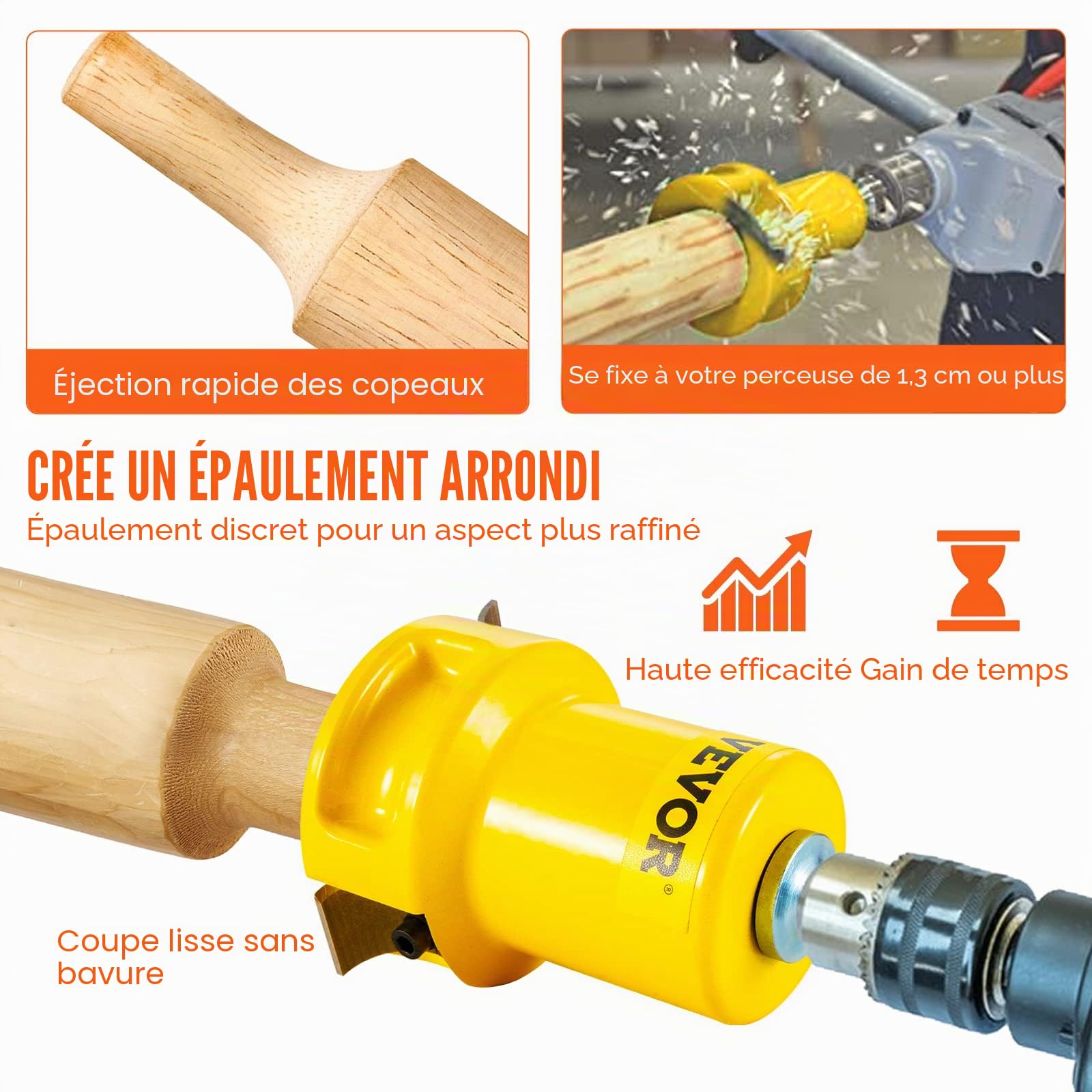 VEVOR Embouts à Tenonner 25,4 mm 38 mm et 50,8 mm Tenons à Épaules Coniques en Aluminium et Acier Solide Lames Courbées Kit de Démarrage pour Construction des Meubles en Bois Bricolage à la Maison