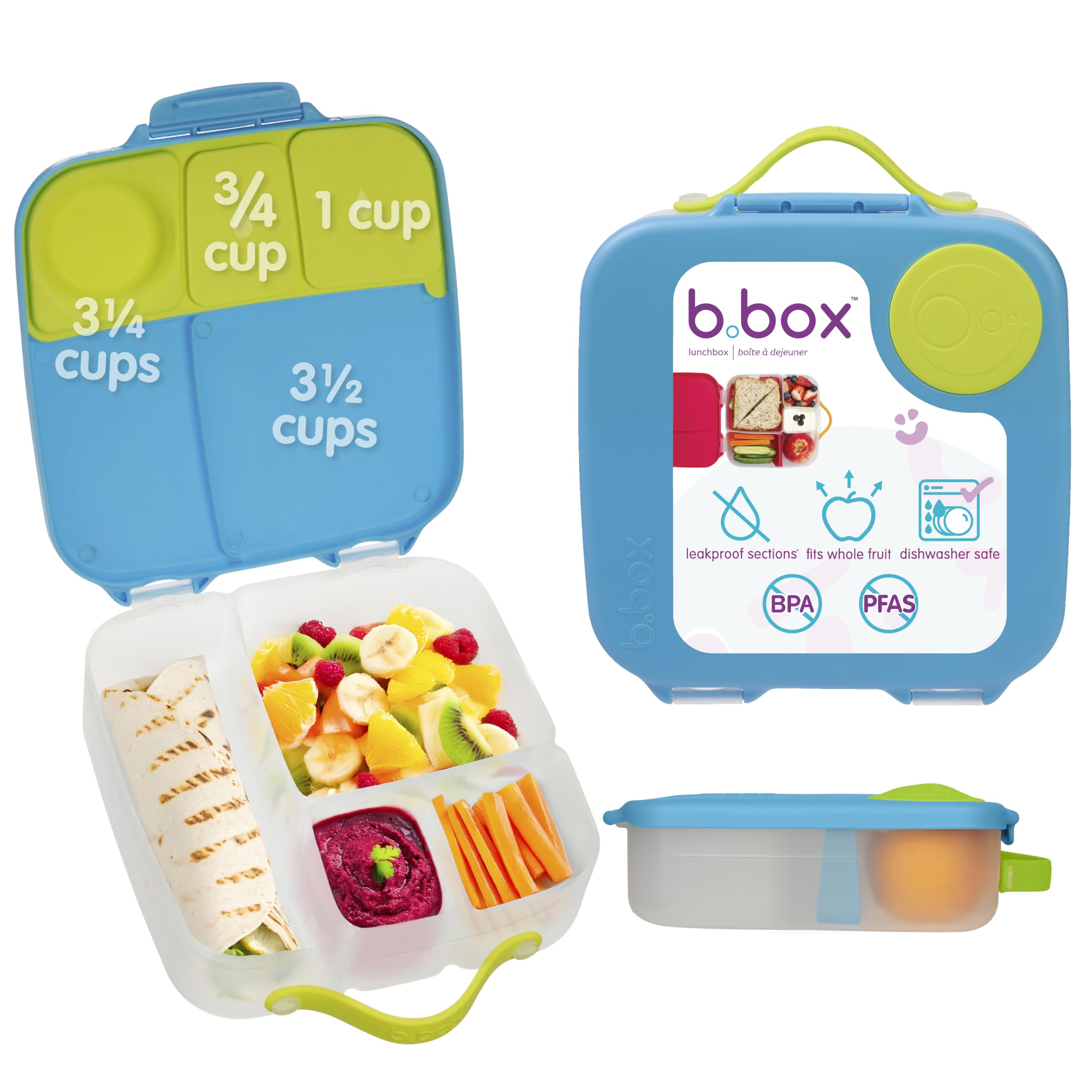 b.box Lunch Box with Blue Slate for Kids, Silicone Food Storage Container with Adjustable Dividers | Leak-Proof Silicone Food Storage Container Easy to Open for Kids (Blue Slate)