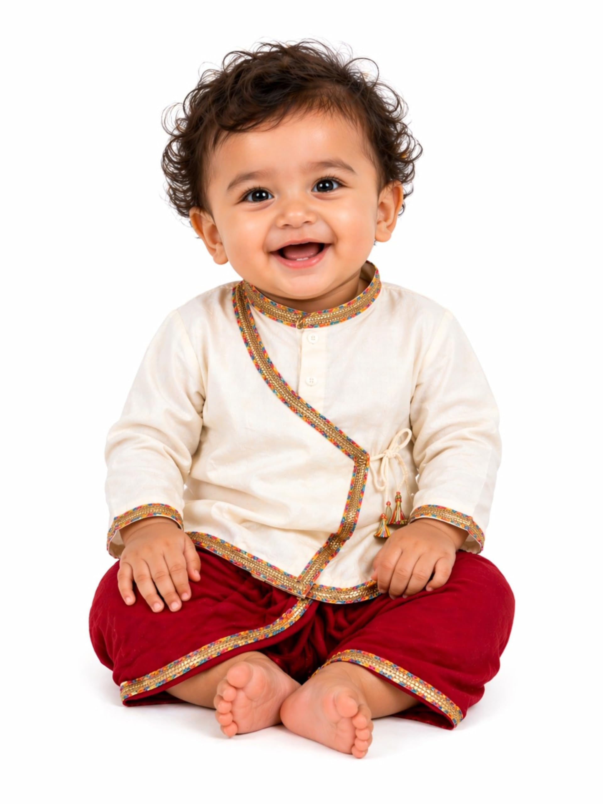 jaggu Kids Traditional ethinic style Kurta Dhoti Set | Off White Milky Kurta with Maroon Dhoti |ethinic Wear for Boys (6 Months – 8 Years)-picture-18