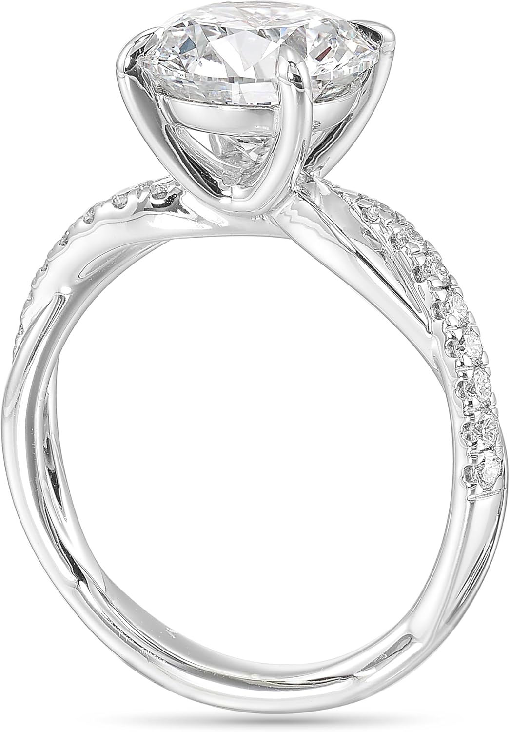 IGI Certified 3 1/4 Carat Lab Grown Diamond Engagement Ring for Women - 14k White Gold Twisted Band Ring for Her (G-H, VS1-VS2, 3.26 cttw) Wedding Promise Anniversary Band Size 7