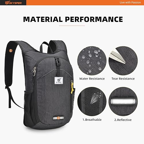 Miniatura 4 de SKYSPER Mochila de senderismo de 10 litros, mochila pequeña para senderismo, plegable, ligera, paquete de día de viaje para mujeres y hombres, Negro