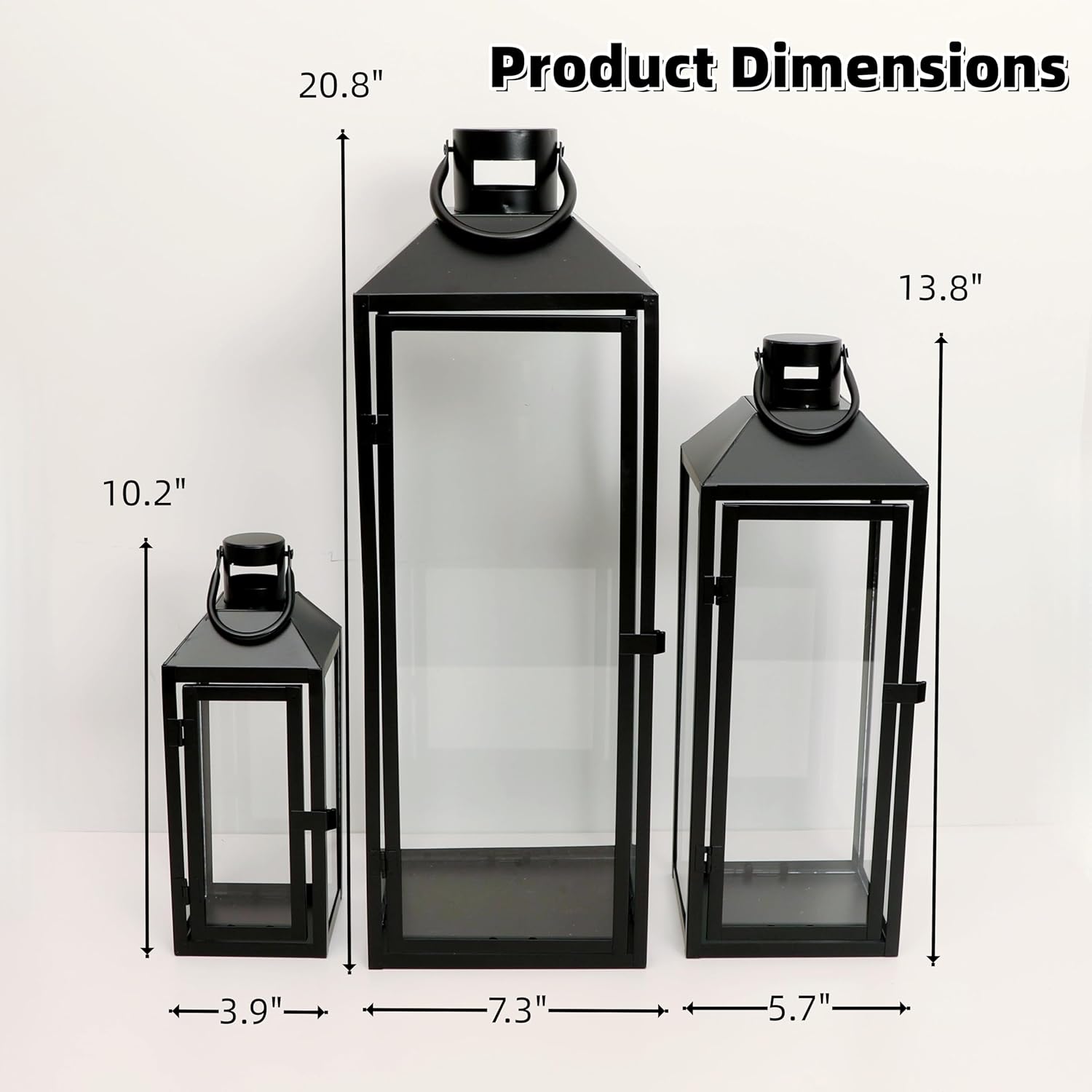 Lanterns Decorative Tall Large Black Metal Candle Lanterns Set of 3- Modern Farmhouse Decor for Indoor,Outdoor,Tabletop,Porch (with Glass)
