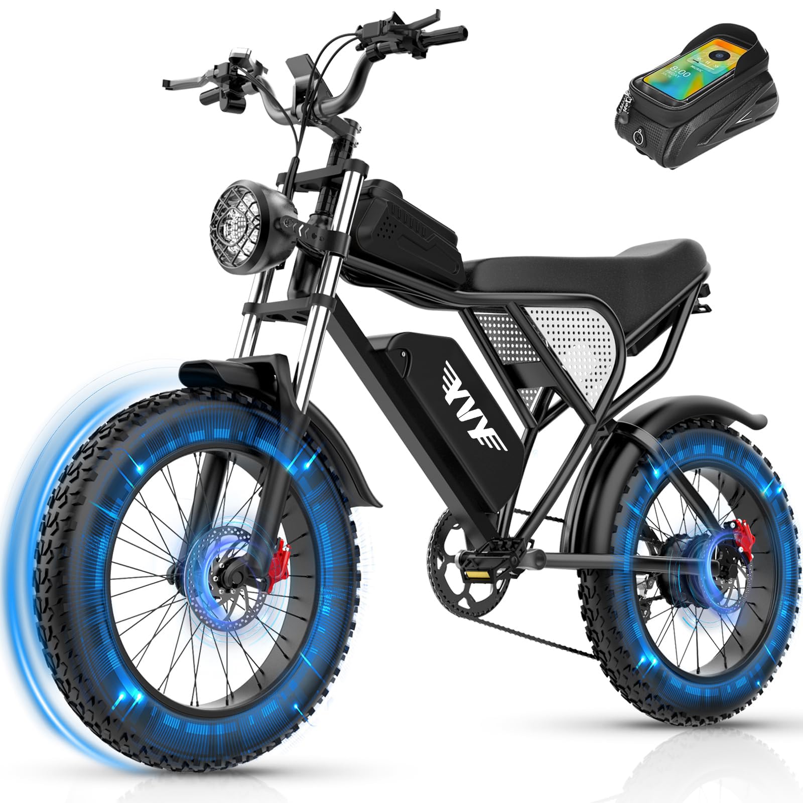 YVY Bici Elettrica, Batteria Rimovibile 20/40 Ah, Autonomia 120 km/150 km/300 km, Bicicletta Elettrica Uomo 7 Velocità, Ebike Doppia Sospensione, Doppio Disco, Schermo LCD