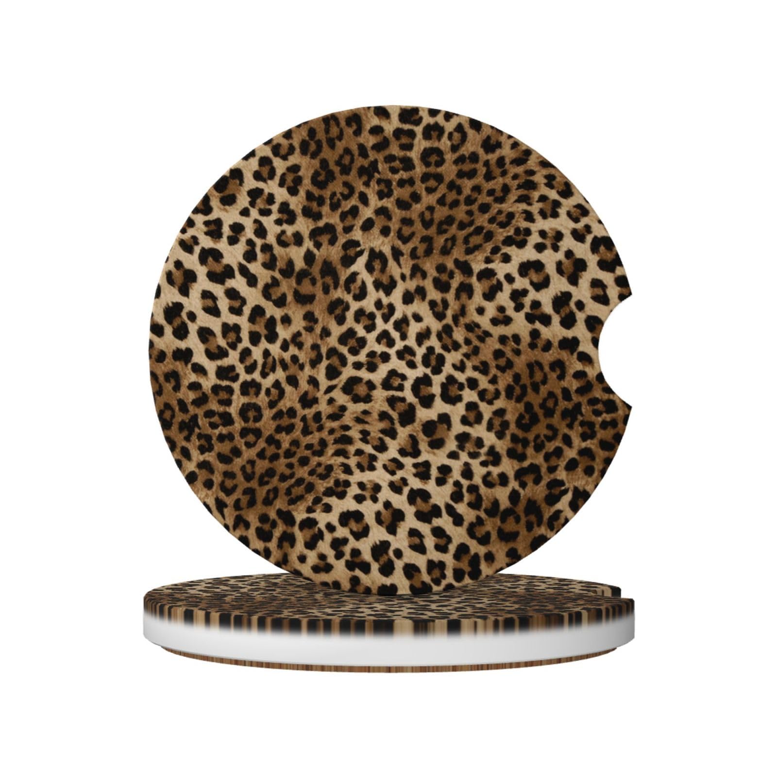 Leopard Print, Car Cup Holder Coasters 2 Pack, Absorbent Ceramic Car Coasters with Non Slip Cork Base