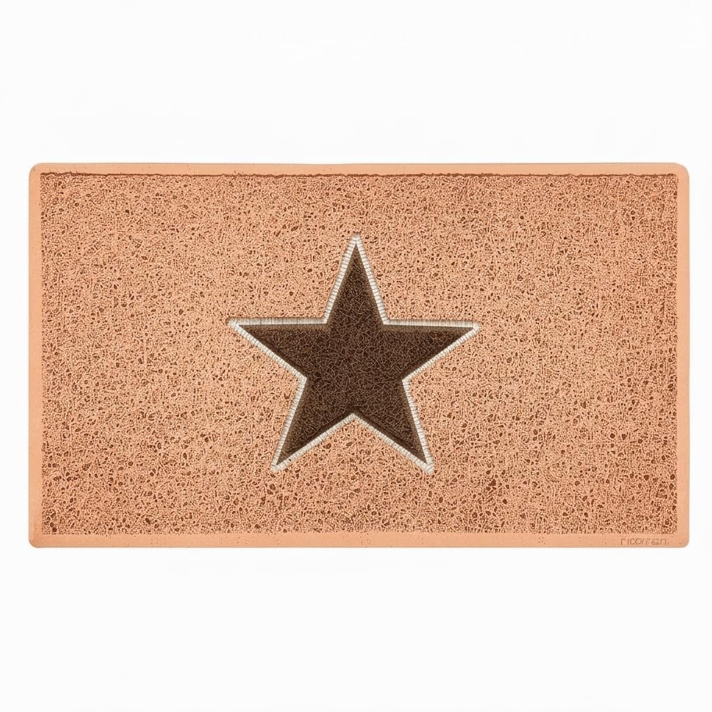 Nicoman STAR Door Mat｜Entrance Barrier Dirt-Trapper Floor Mat｜Patio Garden Conservatory Doormat｜Indoor Outdoor Matt｜Beige with Brown Sta,75x44cm (29.5x17.3inches)