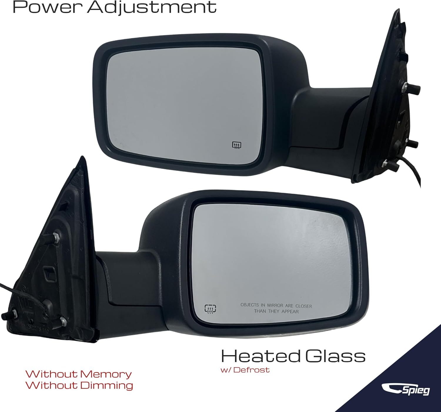 Spieg Side Mirror Set for 2009-2018 RAM 1500 2500 | 2019-2022 RAM 1500 Classic Power Adjustment Heated Turn Signal Manual Folding Puddle Light Textured Cover Pair CH1320355 CH1321355