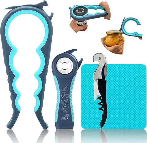 Otstar 6-in-1 Jar Opener & Bottle Opener Set for Weak Hands - Multi-Function Kitchen Opener Tool for Seniors with Arthritis, Elderly - Includes Jar