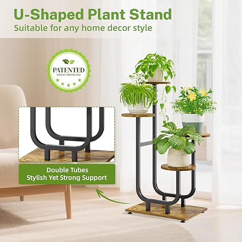 Miniatura 5 de iDavosic.ly Soporte para plantas de 4 niveles para interiores, estante esquinero con múltiples niveles para flores con bandejas de madera, estante