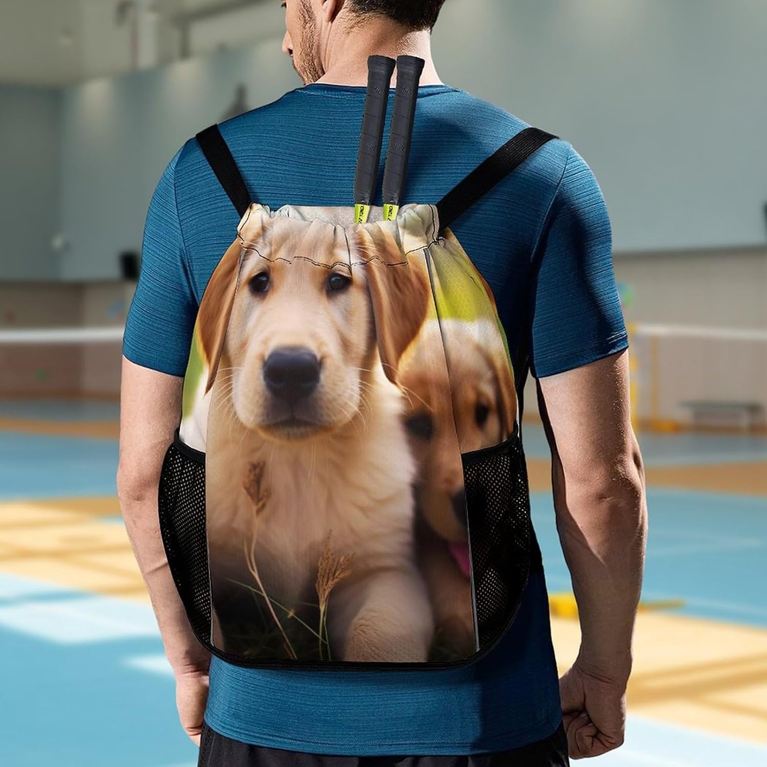 Fitness Drawstring Backpack Waterproof Gym Bag Cute Golden Retriever Puppy Lightweight Dry And Wet Separation Swim Bag