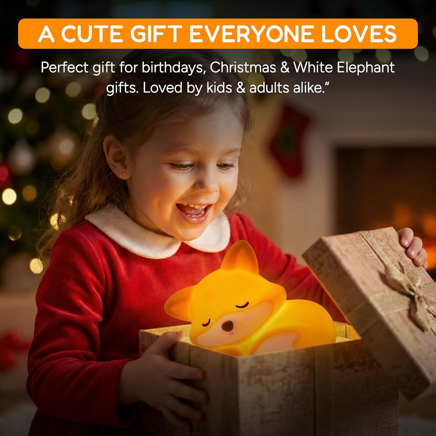 Cute Fox Night Light for Kids, Silicone Baby Nursery Night Light, Rechargeable Touch Lamp with Timer & Dimmable Warm Light for Bedroom Decor, Cute Animal Lamp