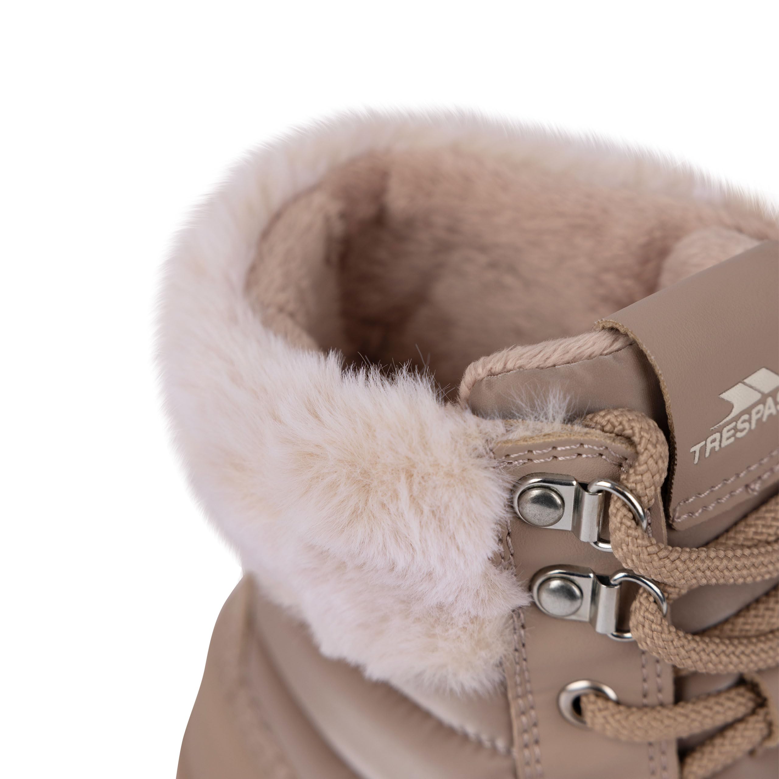 Trespass Briony Bottes de neige pour femme – Semelle extérieure imperméable, fermeture à lacets, doublure en fausse fourrure en peluche, semelle de traction, dessus textile/polyuréthane, doublure