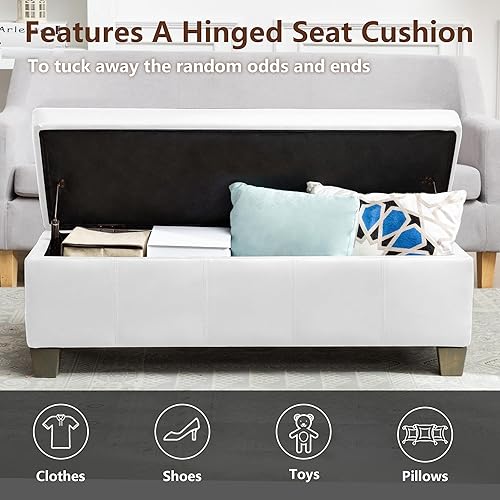 Miniatura 13 de Otomana de piel sintética negra con almacenamiento, banco rectangular extra largo de almacenamiento para dormitorio y sala de estar Negro