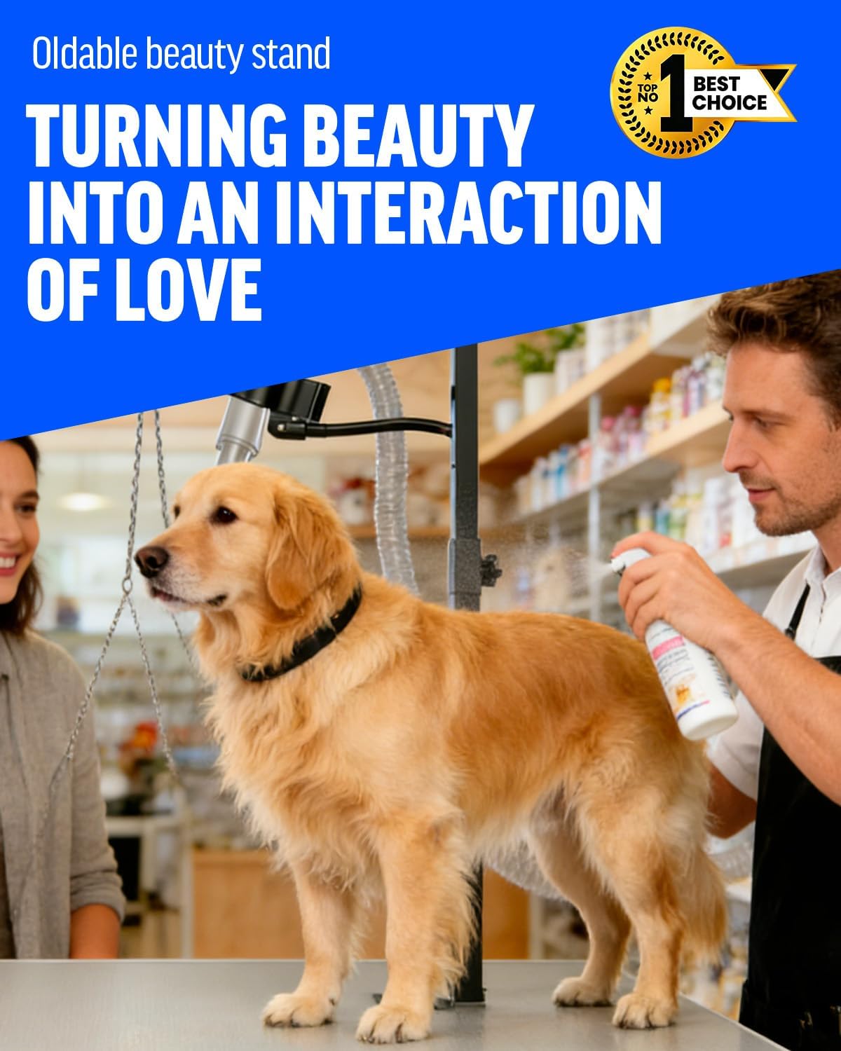 Dog Grooming Table Arm with Clamp, 2-in-1 Grooming Arm & Blower Hose Holder – Adjustable Grooming Arm for Dogs at Home, Foldable Stand Arm with Blower Holder & Restraint Loop for Small Dogs Cats