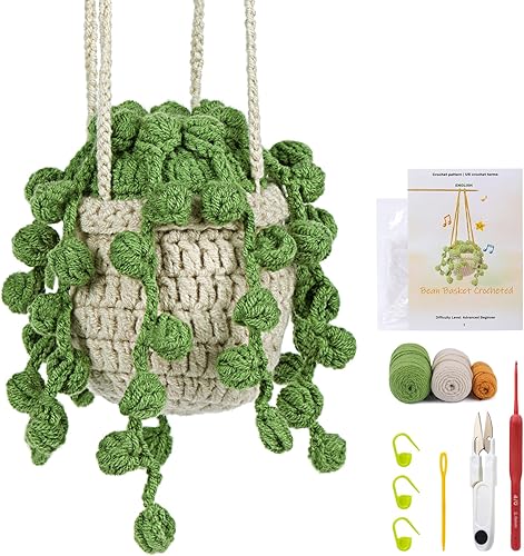 kdafio Kit de ganchillo para principiantes, kit de inicio de ganchillo para plantas colgantes en macetas con instrucciones paso a paso y tutoriales