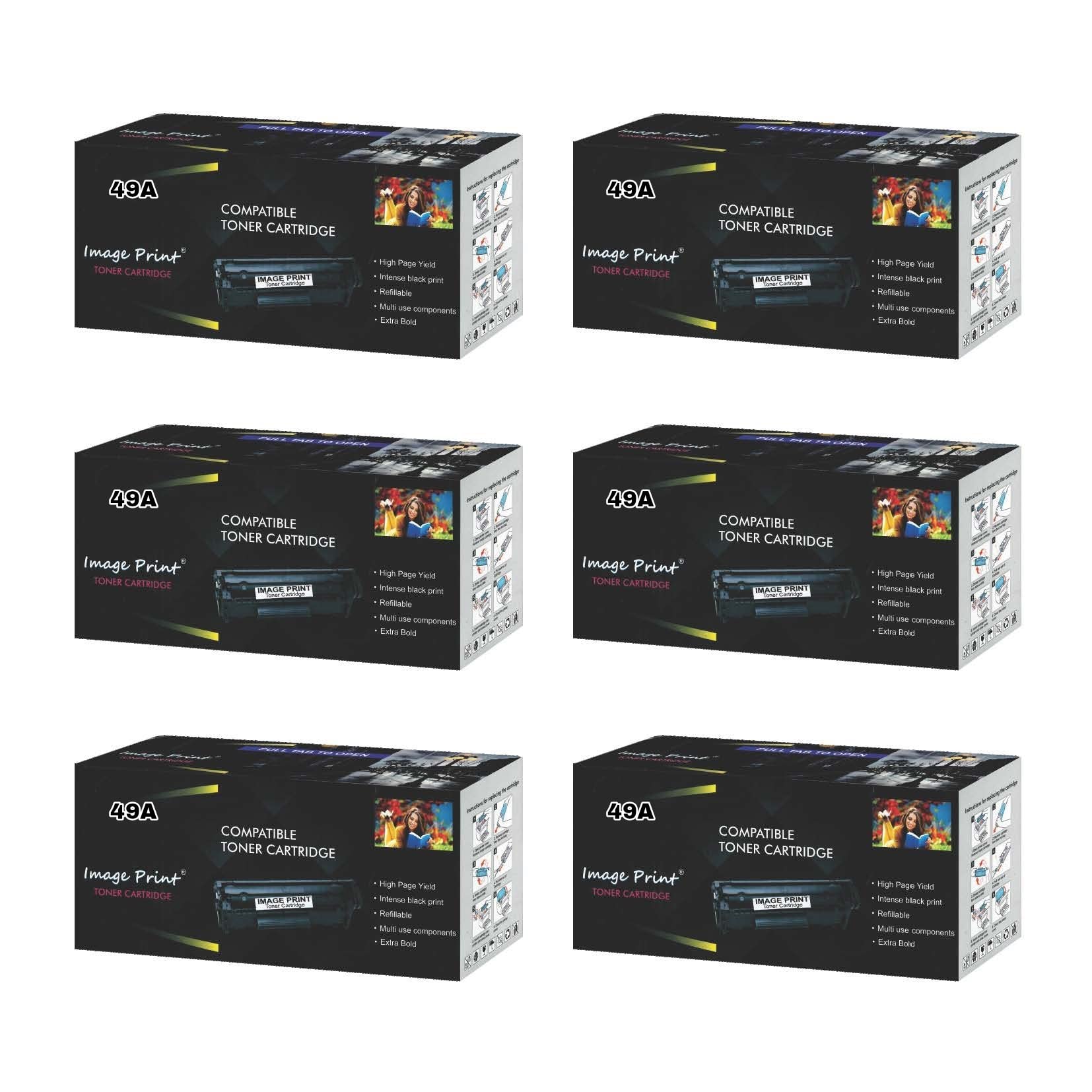 Image Print 49A Toner Cartridge Q5949A Q7553A for HP Laser Jet Printers 1160 Q5933A 1320 Q5927A 1320n Q5928A 1320tn Q5930A 3390 Q6500A 3392 Q6501A (Pack of 6)