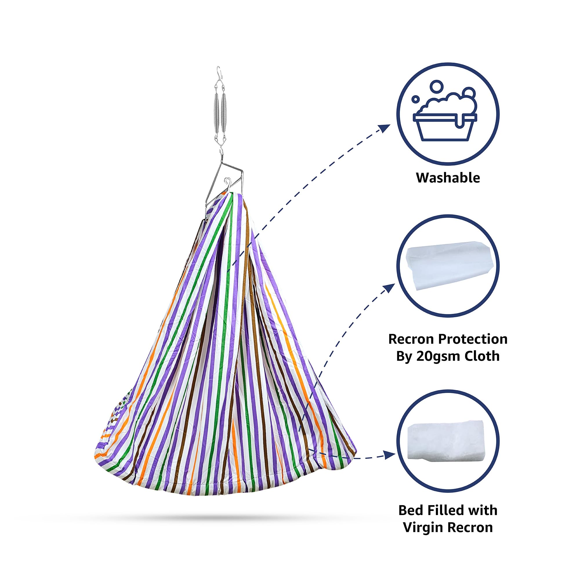 beetot New Born Baby Swing Cradle (Jhula) | Cradle Set with Mosquito Net, Spring and Triangle Hanger | Weight Capacity up to 20kg | Age from 0-12 Months | Bismark Premium (Violet) - Image 2 thumbnail