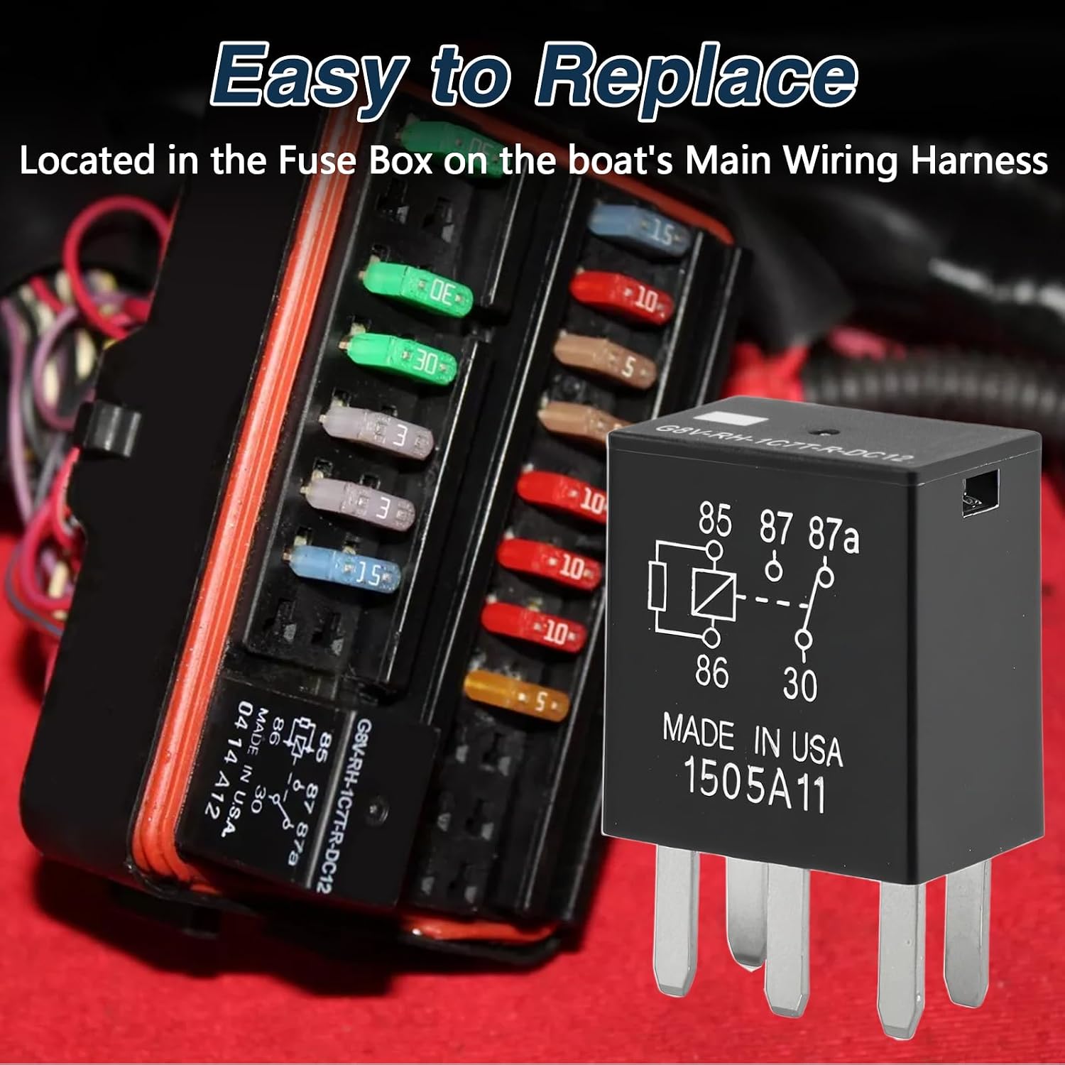 4PCS Main Harness 30Amp Relays 5Pins 12V Compatible with 2008+ Sea-Doo GTI GTR GTS GTX RXP RXT Cruise Spark 900 Base 16/19 Sport 18/21 Fuel Pump Relay Replace# 278003828 G8V-RH-1C7T-R-DC12