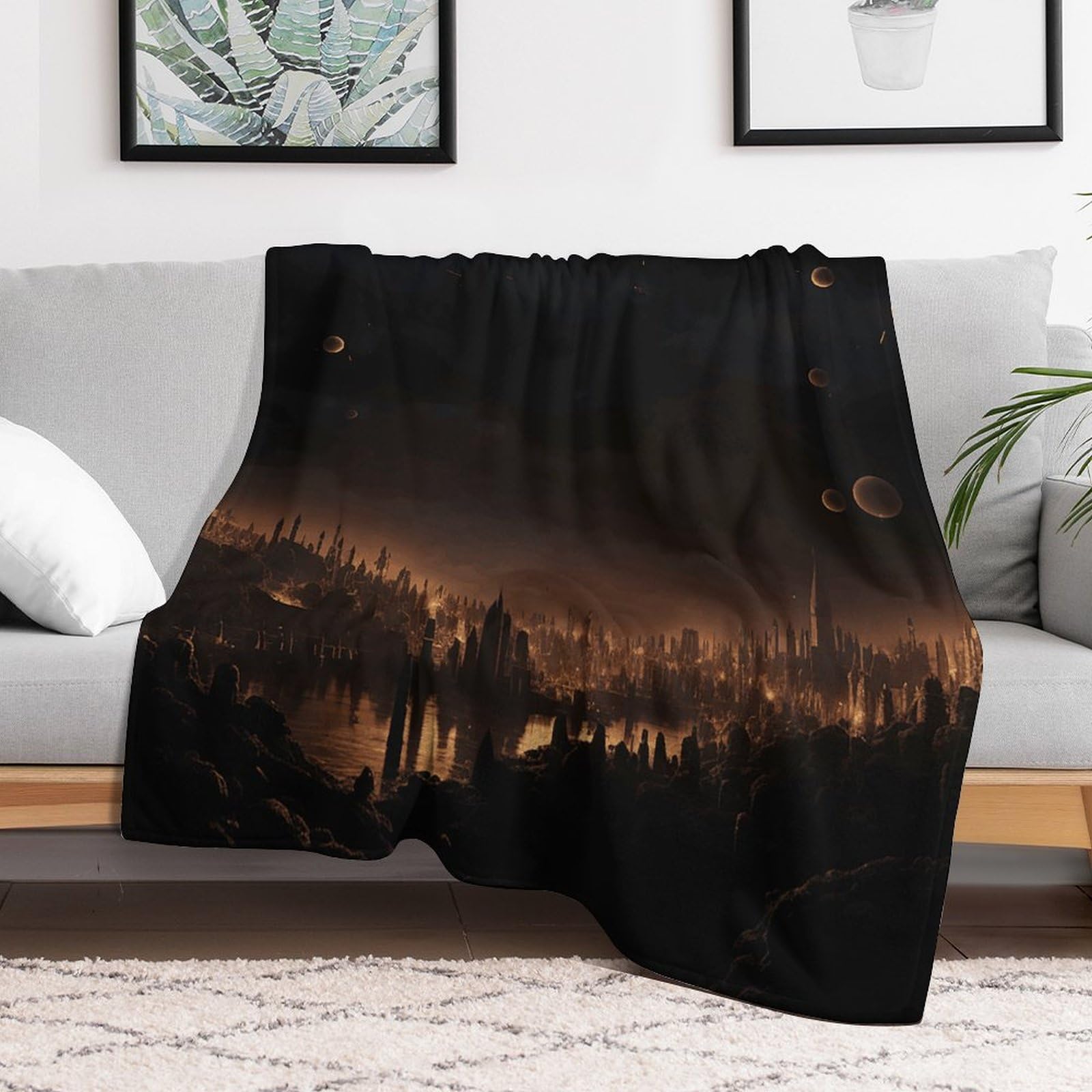 Couverture micro polaire motif ville de nuit pour des nuits sereines