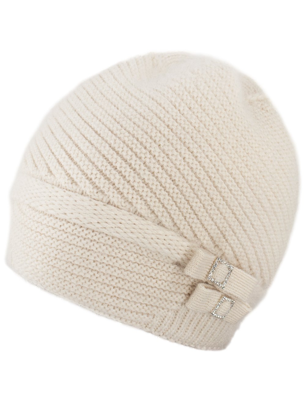 Dahlia Women's Skullies & Beanies - Wool Slouch Beanie, Rhinestone/Bow