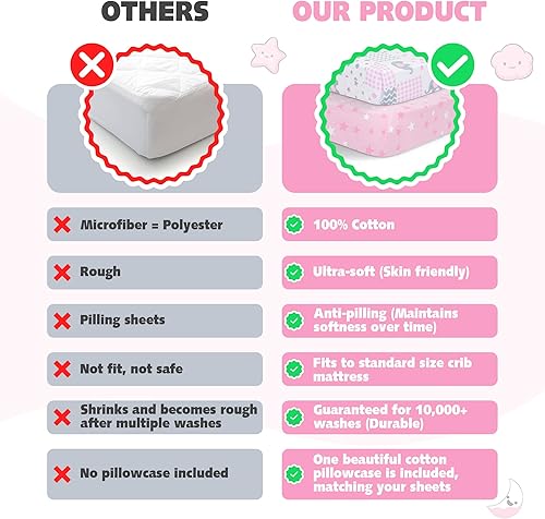 Miniatura 4 de Sábanas para cuna de bebé niña + funda de almohada para bebé, sábanas de algodón para cuna, sábanas suaves para cuna, sábanas de cuna estándar de 52