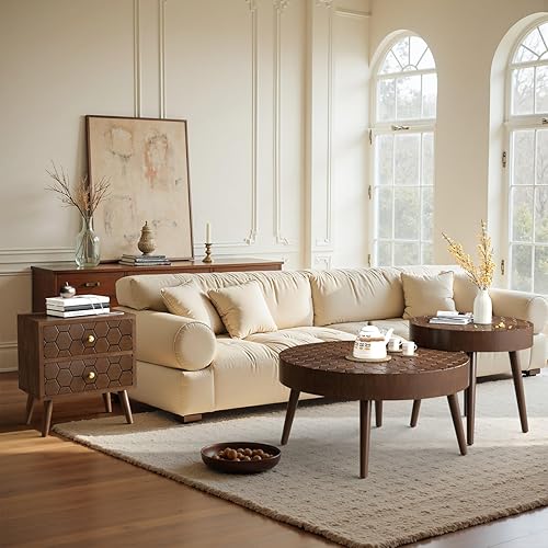 Miniatura 3 de SUNBURY Morden - Juego de 2 mesas auxiliares redondas de 18 pulgadas, mesas anidables para sala de estar, juego de mesa para sala de estar