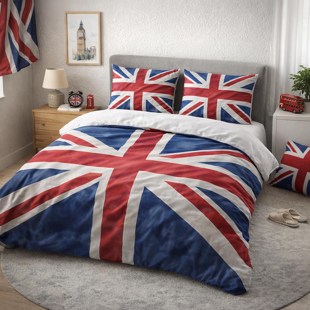 Adam Home 3D Digital Printed Union Jack Duvet Cover Set With Pillowcases Home Bedroom Décor Microfiber Emperor Bedding Set Made in UK |Union Jack