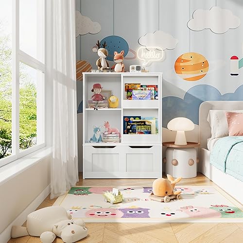 Miniatura 5 de HOOBRO Organizador de almacenamiento de juguetes, organizadores de juguetes y almacenamiento con estante deslizante para libros, estante de pecho de