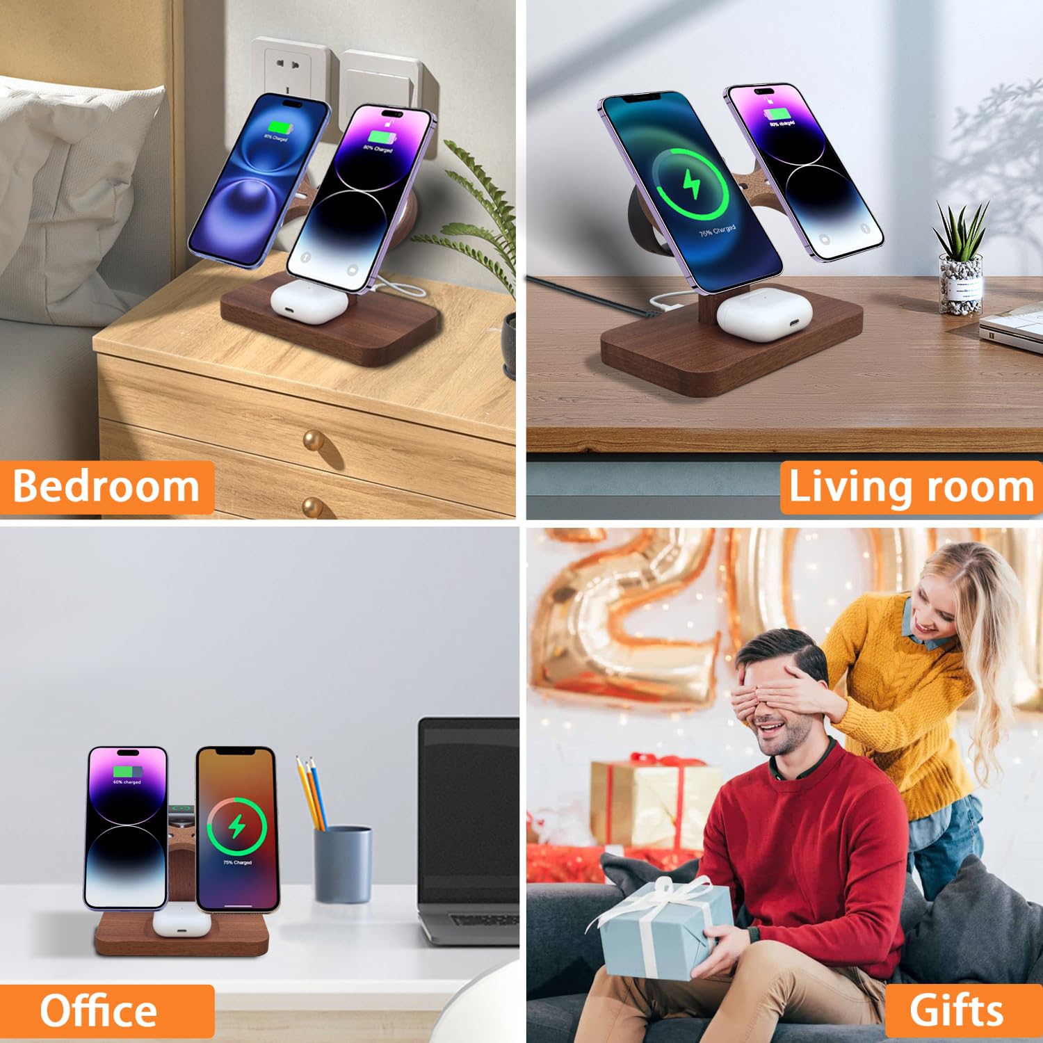 dual Phone Charging Station with iwatch Charger