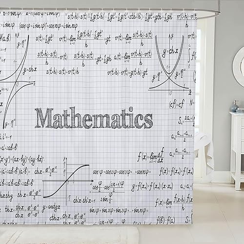 Miniatura 8 de Cortina de ducha de matemáticas y geometría científica para niños y niñas, cortinas temáticas matemáticas, cortina de baño con ecuación matemática,
