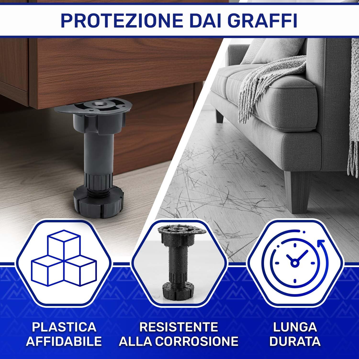 MONTERAL 20 Pezzi Piedini per Mobili Regolabili 95-165 mm Ø 27,5 mm Capacità di Carico 60 kg - Garanzia di 10 Anni