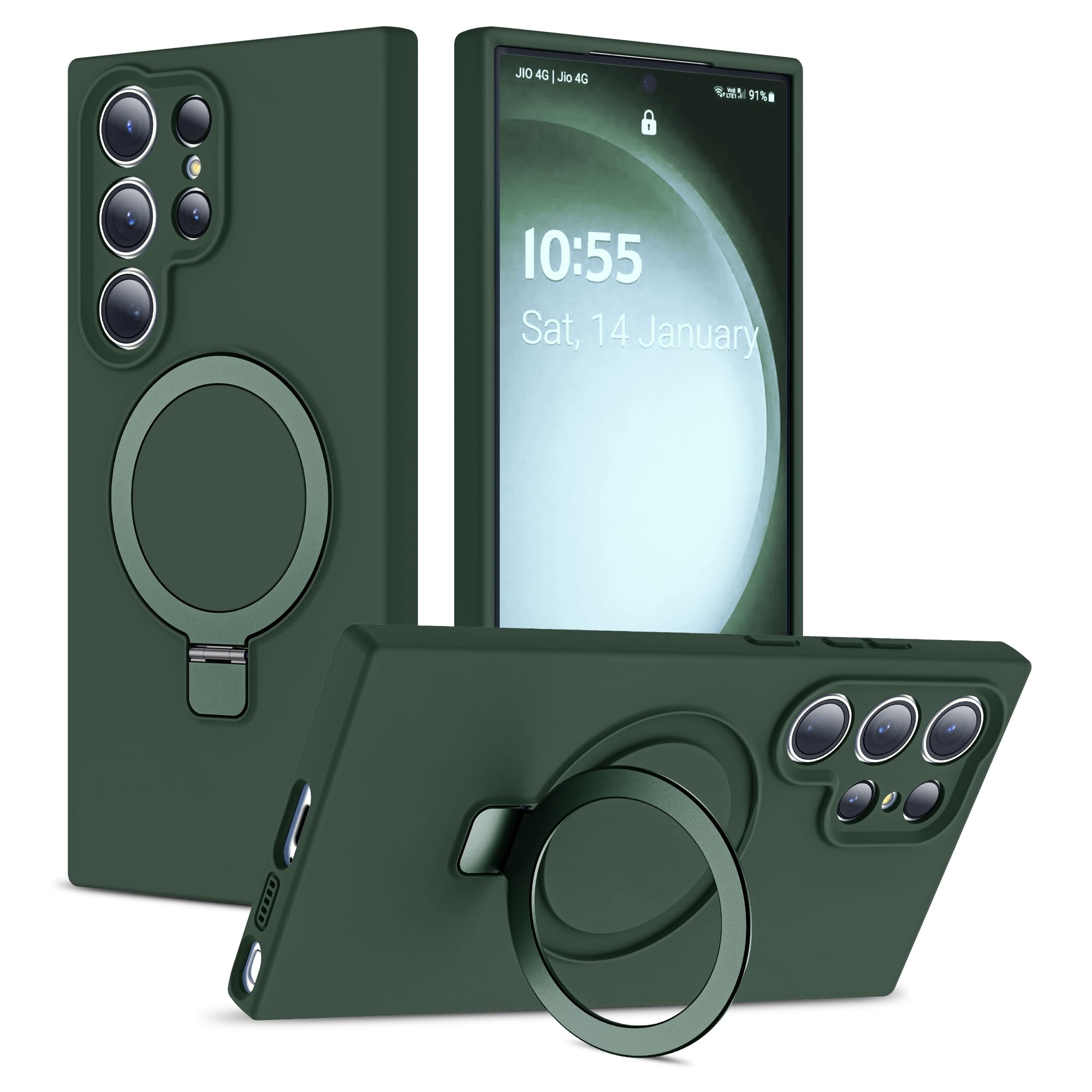 YEMORAN Designed for Samsung Galaxy S23 Ultra 6.8'' with Magnetic Ring Stand[Compatible with Mag-Safe][Military-Grade Protection] Slim Liquid Silicone