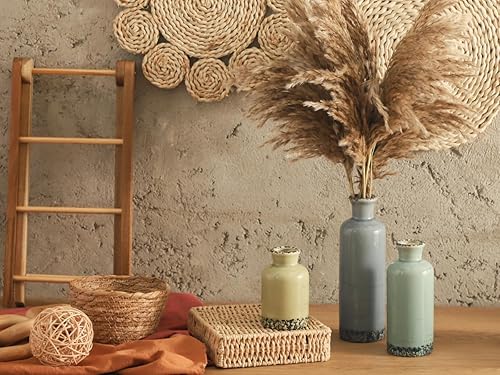 Miniatura 8 de Juego de jarrones florales de 3, jarrones de cerámica neutros para decoración del hogar, jarrones de cerámica rústicos de granja para decoración 007