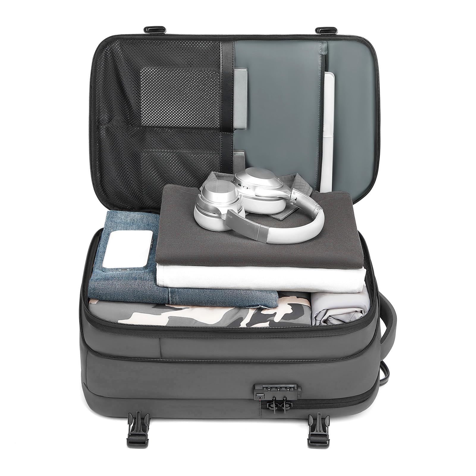 Zaino da Viaggio a Compressione a Tenuta di Vuoto, Zaino per Laptop Aziendale Antipioggia Espandibile da 25 a 60 Litri per Viaggiatori D'affari (GREY)