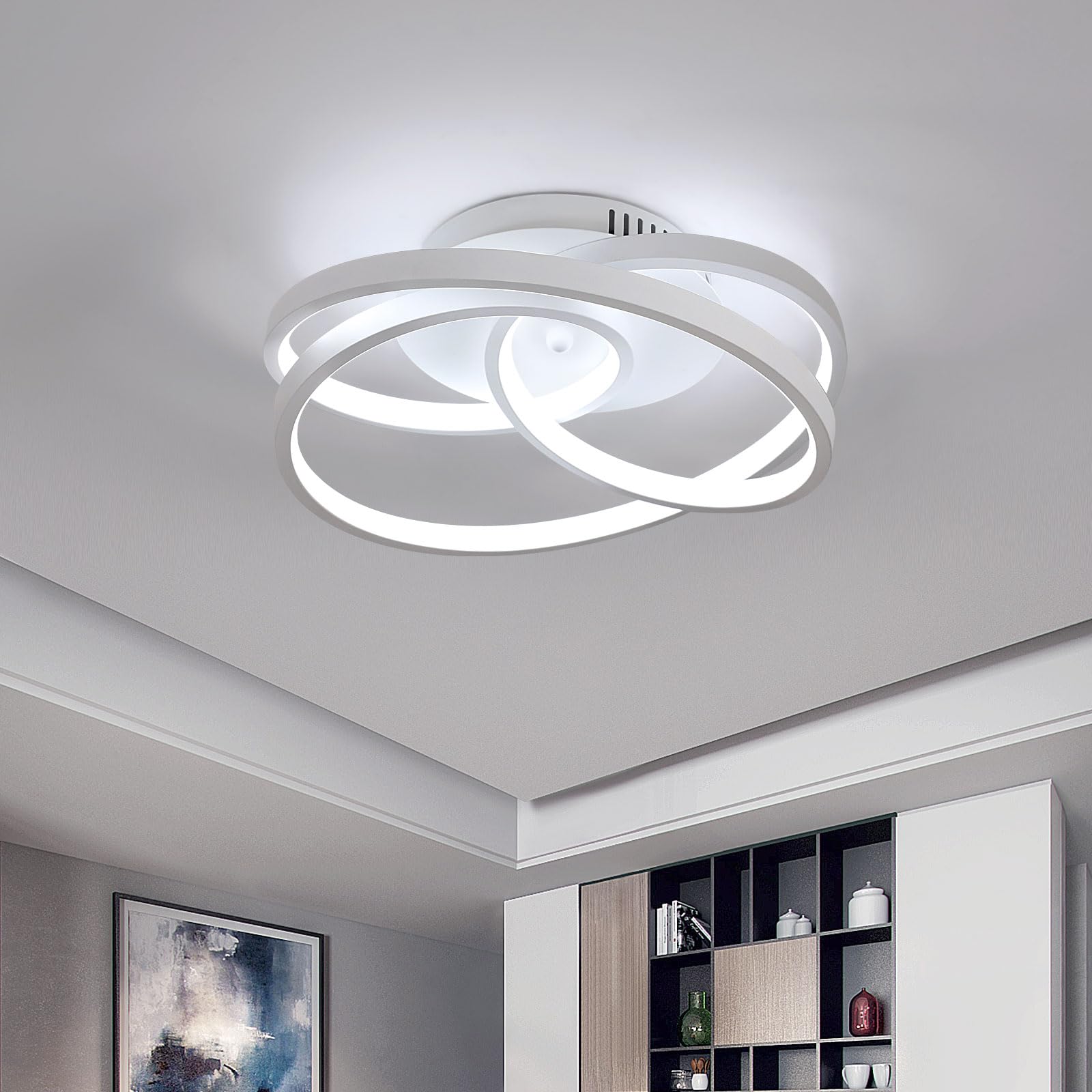 LED Ceiling Light, White Round Shape Personality Creative Modern Ceiling Lights, 40W Cool White 6500K Aluminum Light Fittings Ceilings for Bedroom, Hallway, Living Room, Kitchen