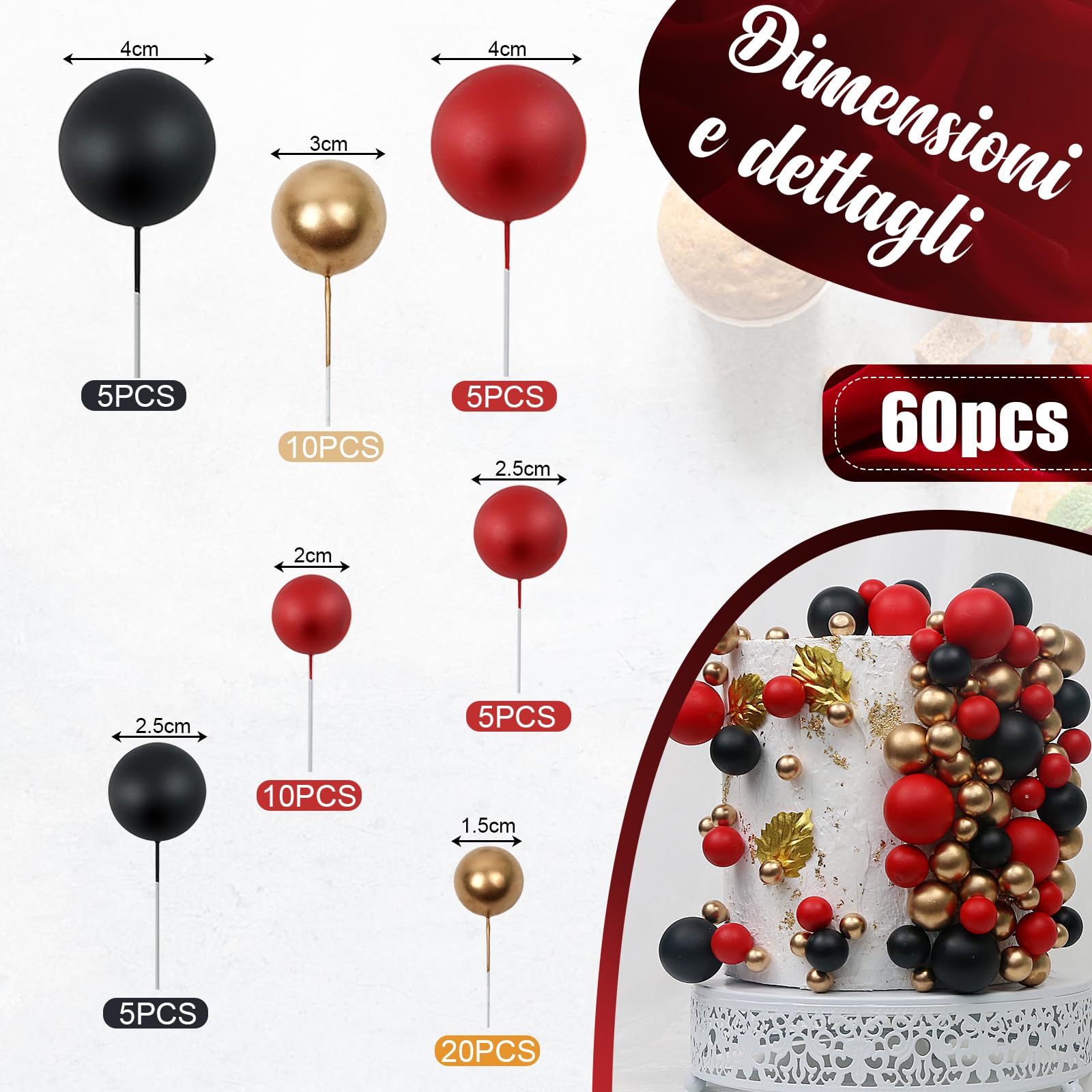 Palline Decorative Per Torte A Forma Di Cupcake - Set Da 60 Pezzi, Multicolore | Per Compleanni, Feste E Decorazioni DIY - Foto 6