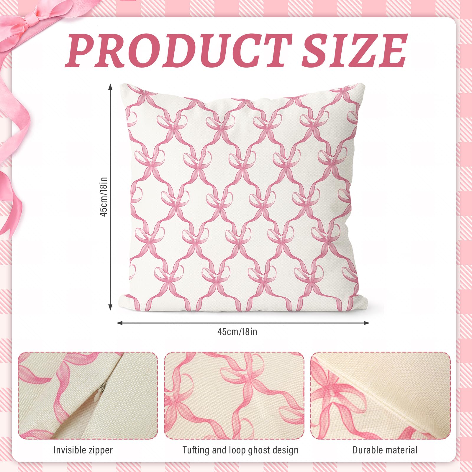 Housse De Coussin Coquette, Taie D'oreiller Noeuds Roses, Décoration Noeud De Fleur Rose, Décoration De Chambre De Filles, Housse De Coussin Rose Preppy, Déco Coquette Rose Pour Dortoir - France