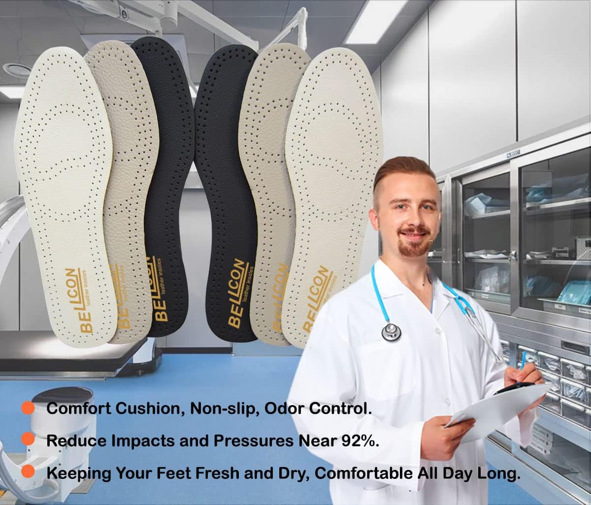 Thin Leather Insoles for Men Black Shoe Inserts for Men Boots Thin Shoe Liners with Activated Carbon Foam for Sweat Absorbing and Odor Eater, 3 Pairs/Mens US 11-11.5 - Image 4