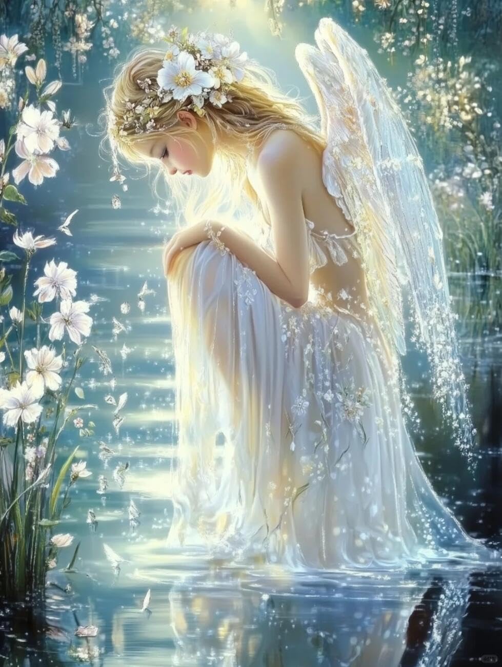 RKFLGEW 14CT Printed Cross Stitch Kits Anime Angel Girl Cross Stitch Kits Embroidery Starter Set for Beginners DIY Home Decoration 40x50cm
