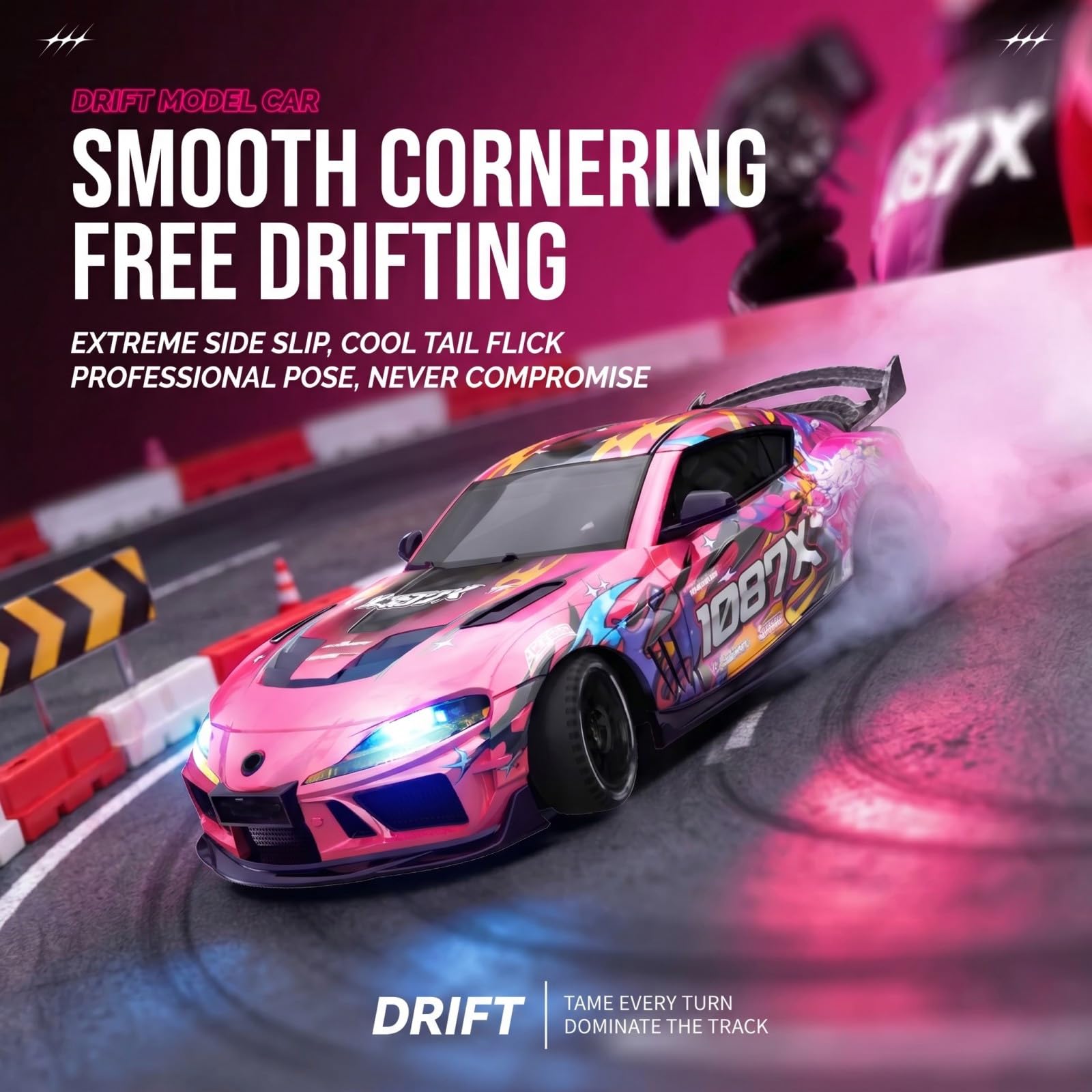 NULA RC Drift Auto 1:43 mit Gyro-Stabilisierung & LED-Licht, SP4301 Mini-Rennwagen mit 2,4-GHz-Fernsteuerung, vollproportionaler Steuerung und LED-Lichtmodi für Erwachsene