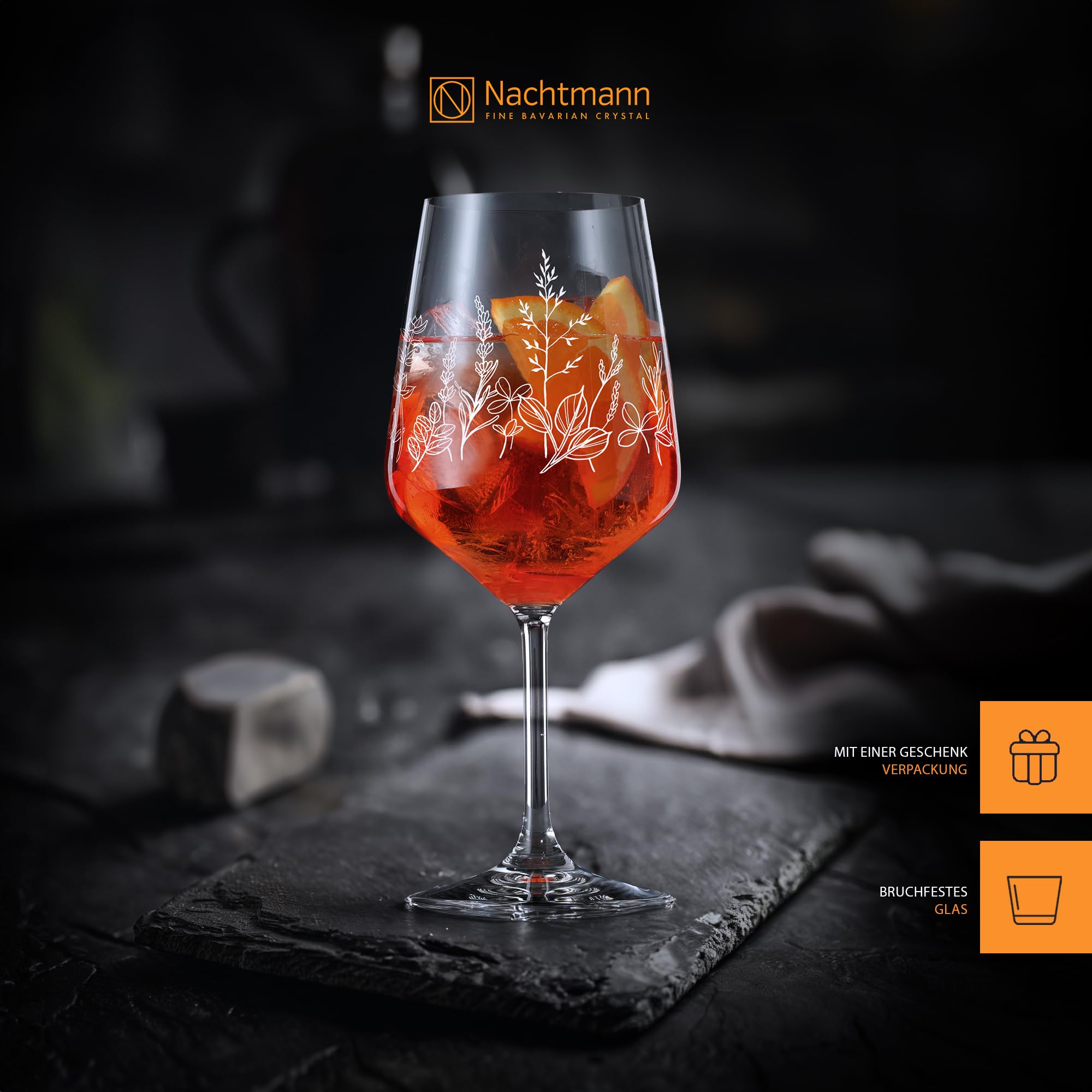 Nachtmann Weingläser 2er Set, 630 ml, Tattoo Botanical, 105722, Spritzgläser mit floralem Design, Weiß, Kristallglas, Aperitifgläser spülmaschinenfest