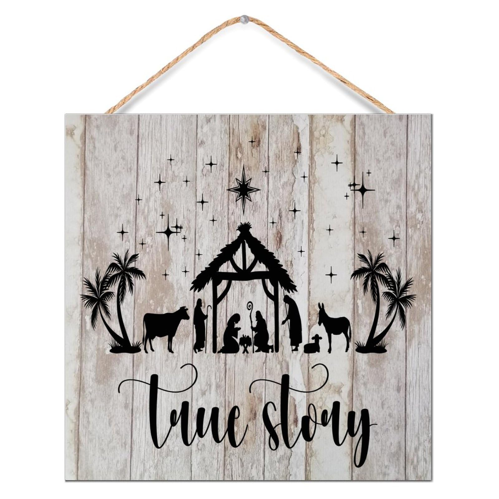 Panneau en bois True Story O Holy Night décoration murale personnalisée 30x30 cm