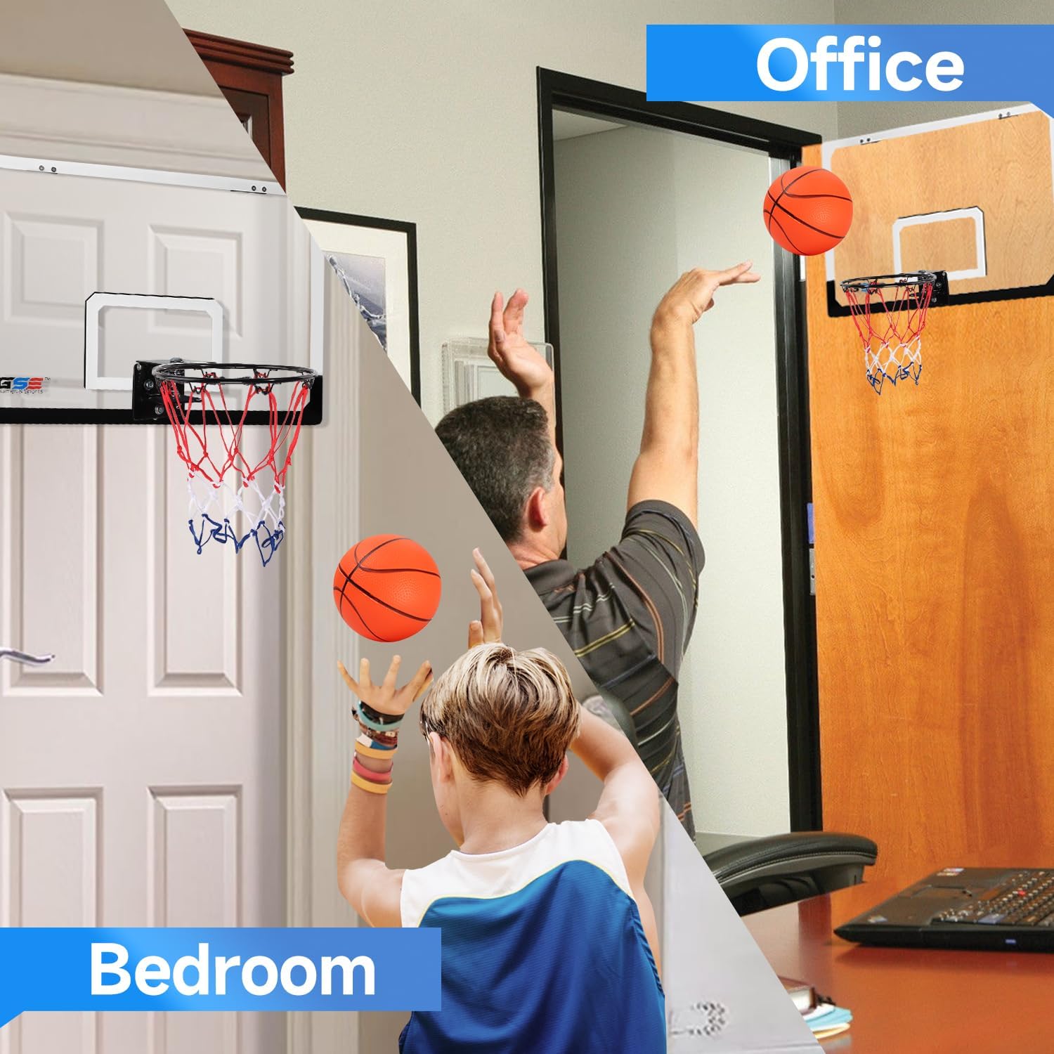 GSE Games & Sports Expert Over-The-Door Basketball Hoop with Basketball & Pump, Wall-Mounted Basketball Hoop Set with Complete Accessories for Home & Office (Several Style Choice)