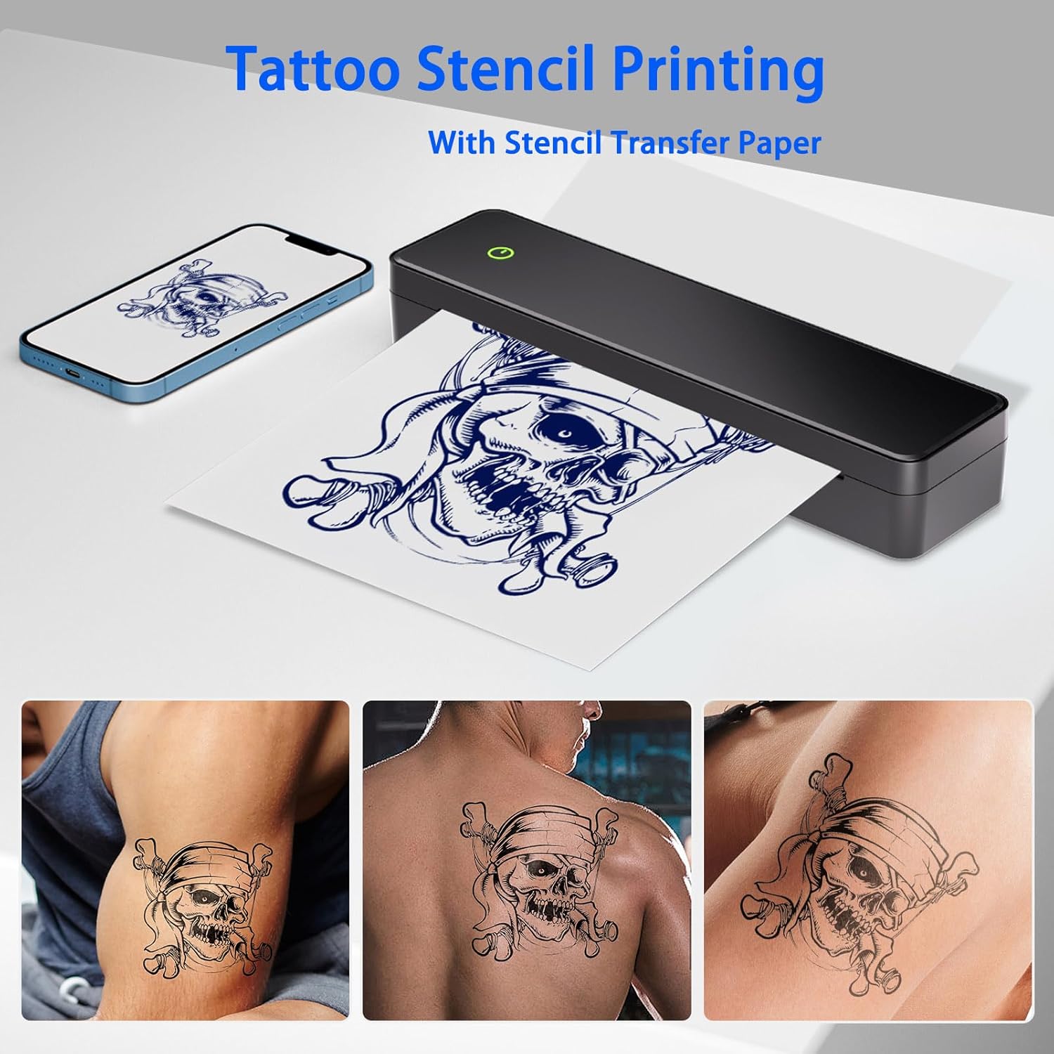 Inkless Portable Printers Wireless for Travel, Inkless Printer, Tattoo Stencil Printer, Support A4&A5 & 8.5 x 11inch Thermal Paper & Transfer Paper for Office, Travel, Tattoo Artist