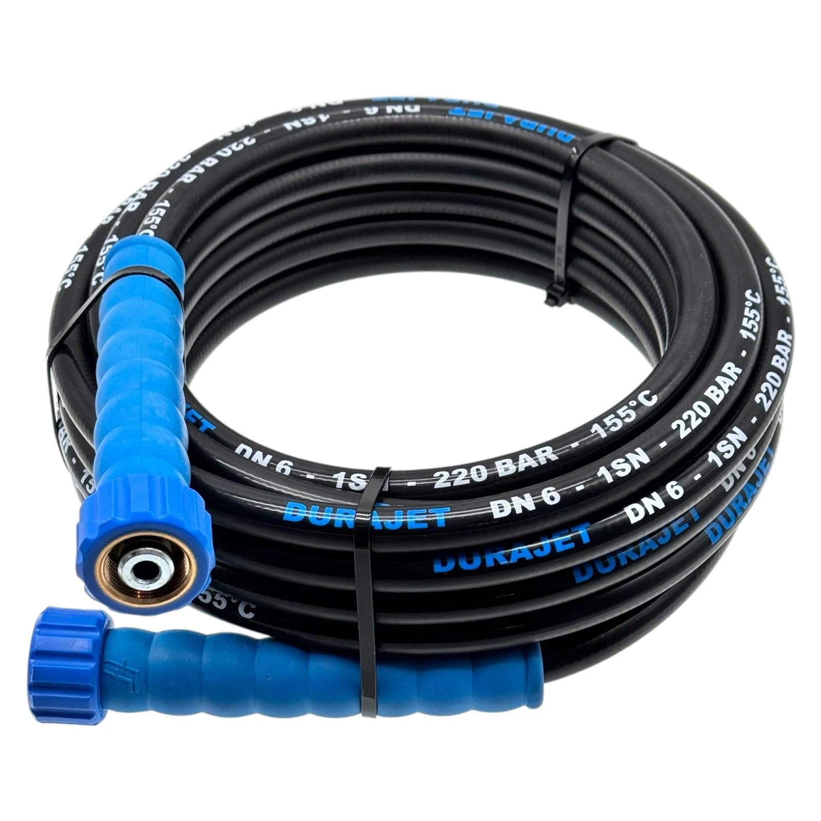 DURAJET Tubo di ricambio per idropulitrice, 10 m, M22 x 1,5 IG su entrambi i lati, 220 bar, 150 °C, tubo di ricambio per idropulitrice ad alta pressione, protezione antipiega blu, adatto per Kärcher