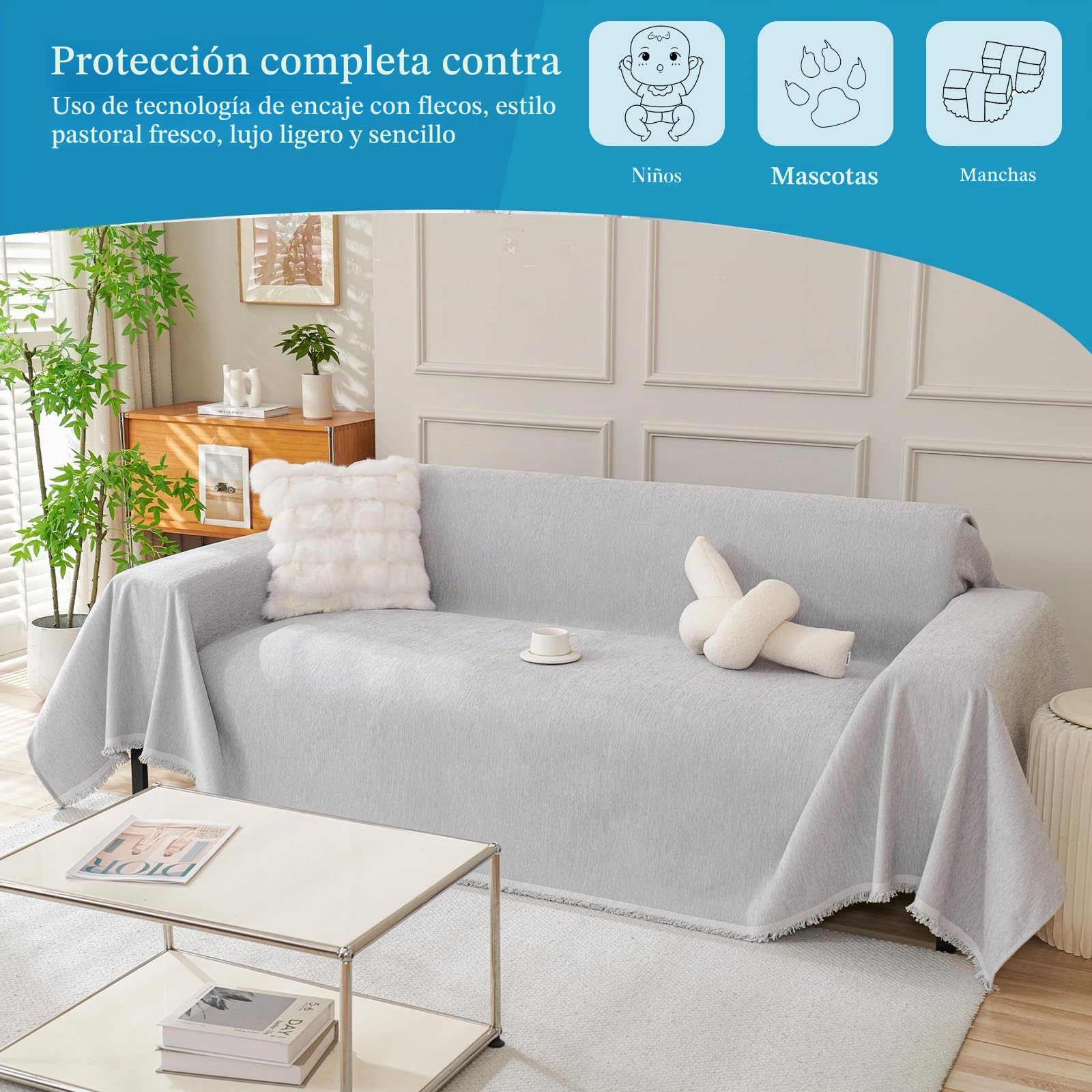 Súper Suave cómodo Manta Manta sofá Mantas Decorativas para sofás Dormitorio Sala de Estar Sencillo Diseño Multifuncional Super Grande Cálida Gruesa Alfombra de sofá 180 * 420cm Gris Claro