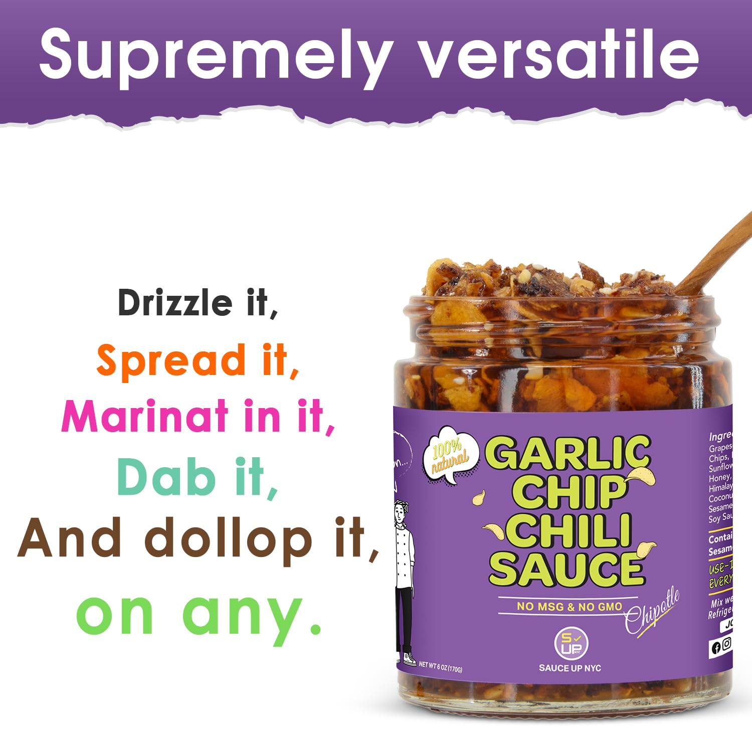 SAUCE UP Garlic Chip Chili Sauce 3-Pack Bundle – Original, Vegan & Chipotle | Super Crunchy, Savory & Garlicky | Premium Chef-Curated, Plant-Based, Gluten-Free, Non-GMO, All-Natural Topping & Condiment