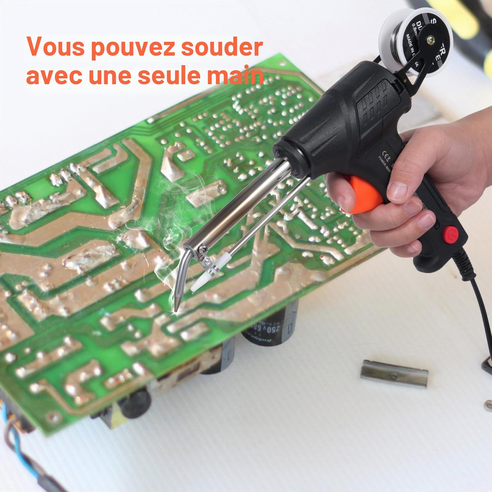 Pistolet à souder,60 W souder etain Pistolet avec fil de soudage,Pistolet à souder portatif semi-automatique pour le soudage de circuits imprimés, la maintenance électrique et le bricolage